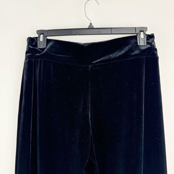 WHBM Velvet Wide Leg Women's Black Velour Pull On Stretch Mid Rise Pants Large - Picture 5 of 16